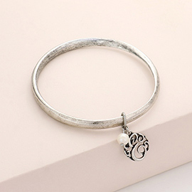 -E- Monogram Pearl Charm Bangle Bracelet