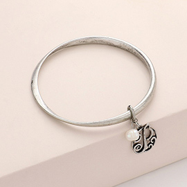 -P- Monogram Pearl Charm Bangle Bracelet