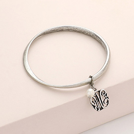 -W- Monogram Pearl Charm Bangle Bracelet