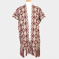 Geometric Pattern Fringe Edge Angora Poncho