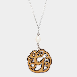 Initial G Monogram Wooden Pendant Necklace