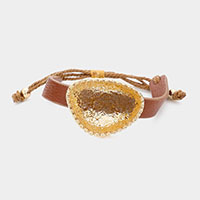 Druzy Accented Faux Leather Cinch Bracelet