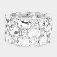 Emerald cut crystal rhinestone stretch bracelet