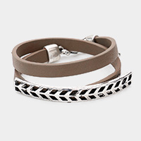 Metal detail faux leather wrap bracelet