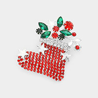 Crystal Christmas sock pin brooch