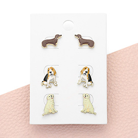 3Pairs - Enamel Dog Stud Earrings