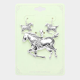 Antique Metal Running Horse Pendant Set