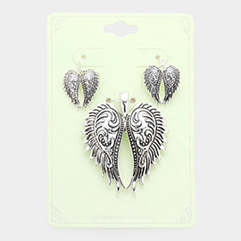 Antique metal wings pendant set