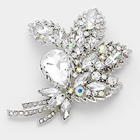 Glass crystal leaf bouquet brooch