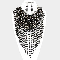 Pearl strand fringe bib necklace