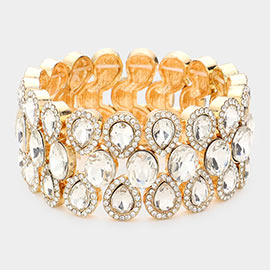 3Rows Glass Crystal Stretch Evening Bracelet