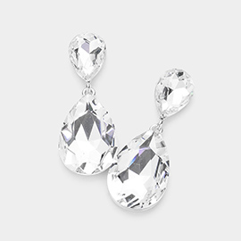 Glass crystal double teardrop evening earrings