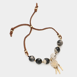 Dream Catcher Charm Semi Precious Stone Faux Suede Adjustable Pull Tie Bracelet