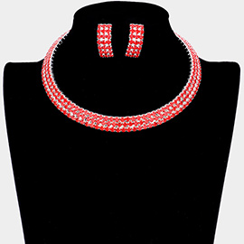 3Rows Rhinestone Open Choker Necklace