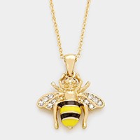 Crystal enamel honey bee pendant necklace