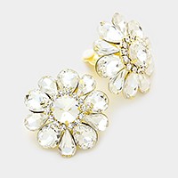 Glass crystal flower clip on earrings