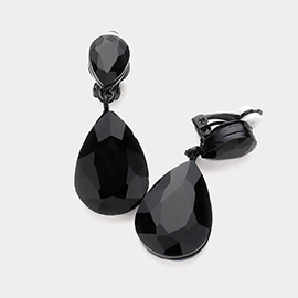 Double Teardrop Stone Link Clip on Evening Earrings