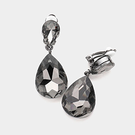 Double Teardrop Stone Link Clip on Evening Earrings