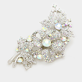 Crystal Stone Paved Flower Pin Brooch