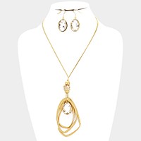 Oval glass crystal & triple abstract hoop necklace