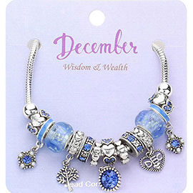 December - Birthstone Heart Charm Multi Beaded Bracelet