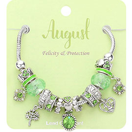 August - Birthstone Heart Charm Multi Beaded Bracelet