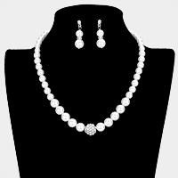 Pave ball & pearl strand necklace