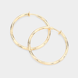 1.75 Inch Textured Metal Clip On Hoop Earrings