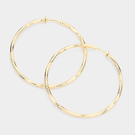 2.4 Inch Textured Metal Clip On Hoop Earrings