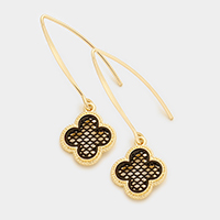 Two Tone Quatrefoil Long Fish Hook Earrings