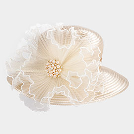 Pearl Cluster Embellished Flower Accented Dressy Hat