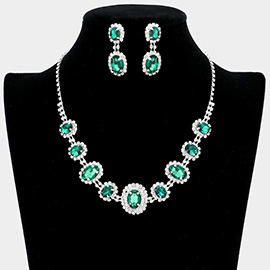 Oval Stone Accented Rhinestone Trimmed Necklace