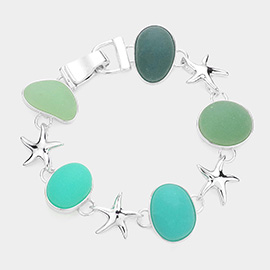 Sea Glass Metal Starfish Link Magnetic Bracelet