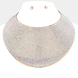 Pave Rhinestone Wide Metal Armor Collar Necklace