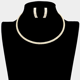 2Rows Rhinestone Pave Choker Necklace