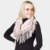 2-Tone Plaid Infinity Scarf W/Fringe