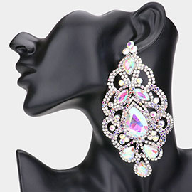 Oversized Teardrop Crystal Accented Evening Earrings