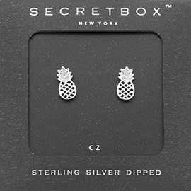 SECRET BOX_Sterling Silver Dipped CZ Stone Paved Pineapple Earrings