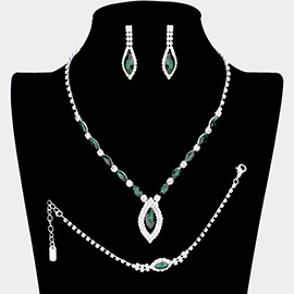 3PCS - Marquise Rhinestone Necklace Jewelry Set