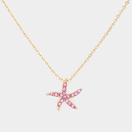 Rhinestone Paved Starfish Pendant Necklace