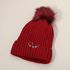 Soft Knit Fleece Triple Ring Detail Pom Pom Beanie