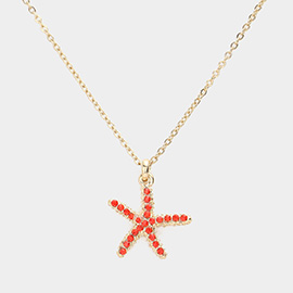 Rhinestone Paved Starfish Pendant Necklace