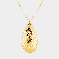 Hammered Teardrop Leaf Charm Pendant Necklace