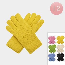 12Pairs - Soft Knit Double Layers Fur Lining Gloves