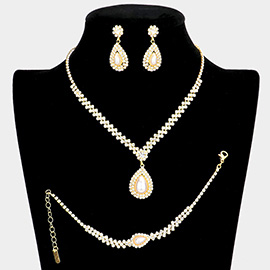 3PCS - Teardrop Pearl Accented Rhinestone Necklace Jewelry Set