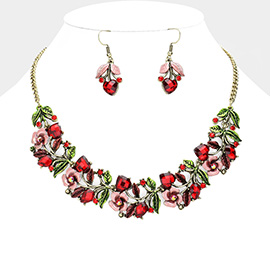 Stone Flower Leaf Statement Necklace