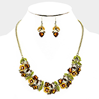 Stone Flower Leaf Statement Necklace