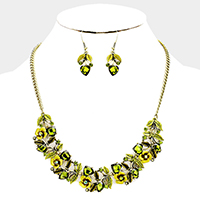 Stone Flower Leaf Statement Necklace