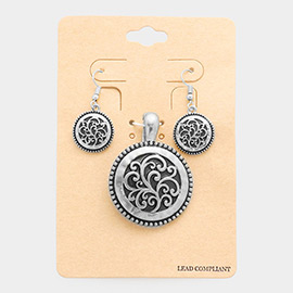 Embossed Antique Round Magnetic Pendant Set