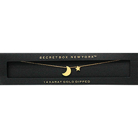 SECRET BOX_14K Gold Dipped CZ Moon Star Necklace